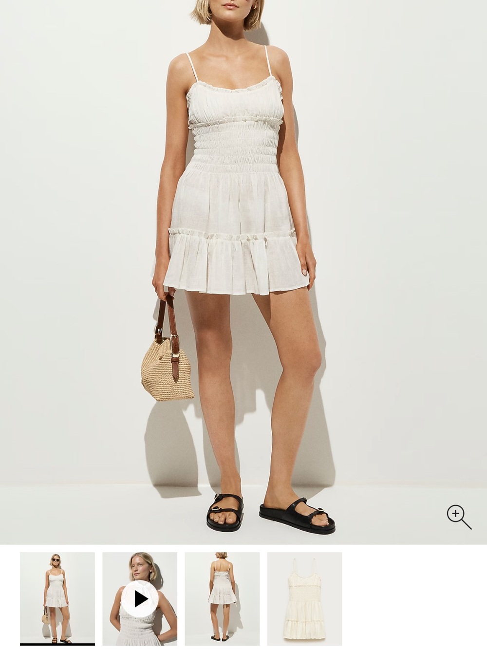 J. Crew Cream Smocked Mini Dress with Tiered Skirt